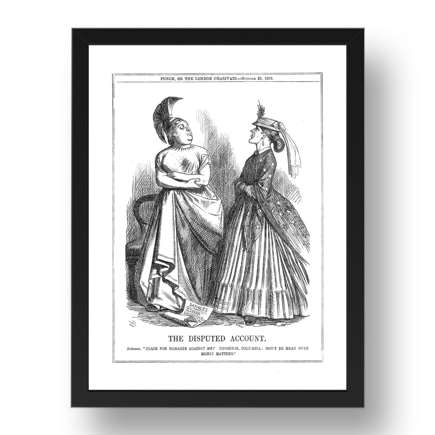 Disputed Account CSS Alabama Shenandoah Claims US Civil War Poster 1865 A4, vintage historic poster in 17x13"(A3) Frame