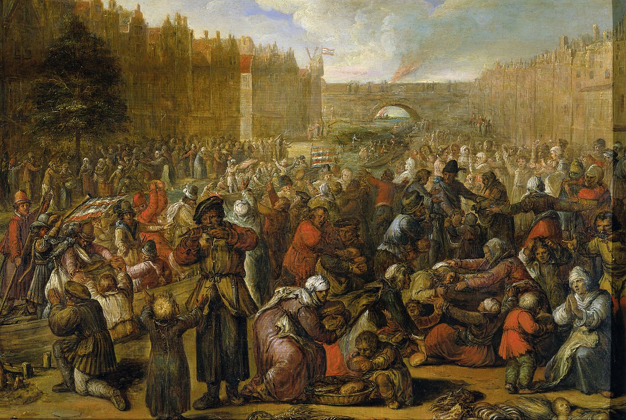 Distribution of Herring and White Bread during the Siege of Leiden, vintage artwork by Otto van Veen, A3 (16x12") Poster Print