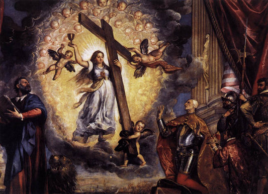 Doge Antonio Grimani Kneeling Before the Faith, vintage artwork by Titian, A3 (16x12") Poster Print