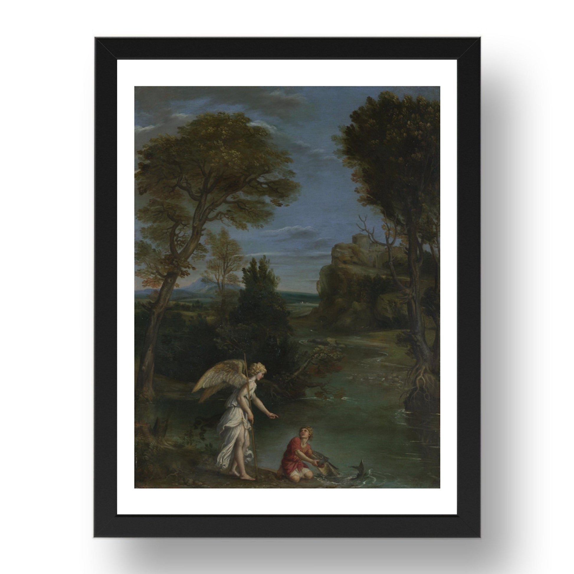 Domenichino: Landscape with Tobias laying hold of the Fish, Poster in 17x13"(A3) Frame
