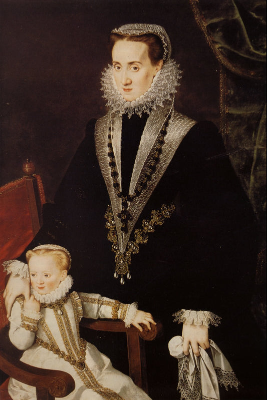 Dona Maria Manrique de Lara y Pernstein and One of Her Daughters, vintage artwork by Sofonisba Anguissola, A3 (16x12") Poster Print