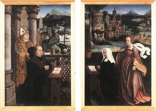 Donor with Saint Nicholas and His Wife with Saint Godelina, vintage artwork by Jan Provoost, A3 (16x12") Poster Print