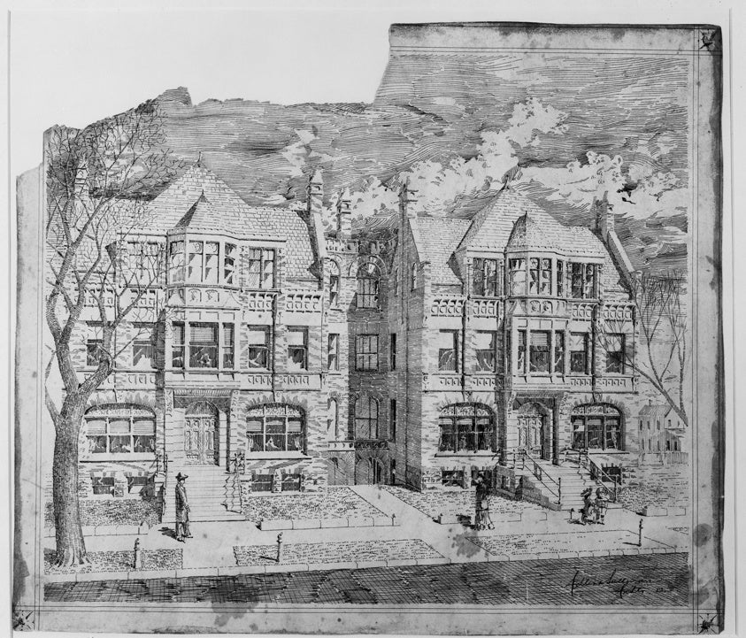 Double House for Mr. Straus, Perspective View by  Adler & Sullivan, Architects (American, fl. 1883–1895), 23x16"( A2 size ) Poster Print