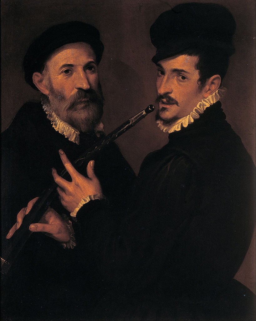 Double Portrait of Musicians, vintage artwork by Bartolomeo Passarotti, A3 (16x12") Poster Print