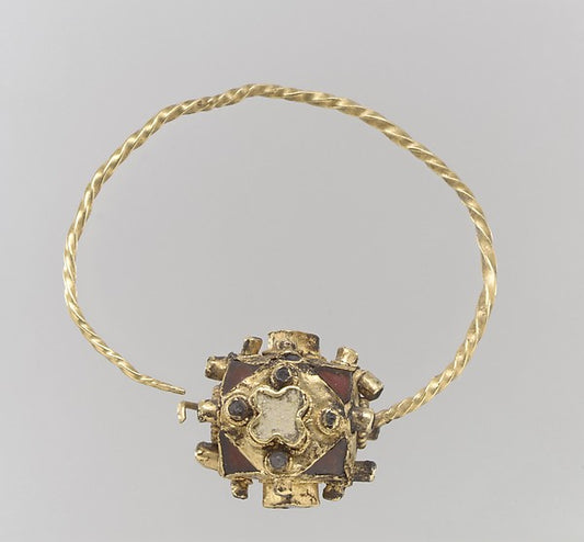 :One of a Pair of Gold Earrings with Garnets second half 8th-16x12"(A3) Poster