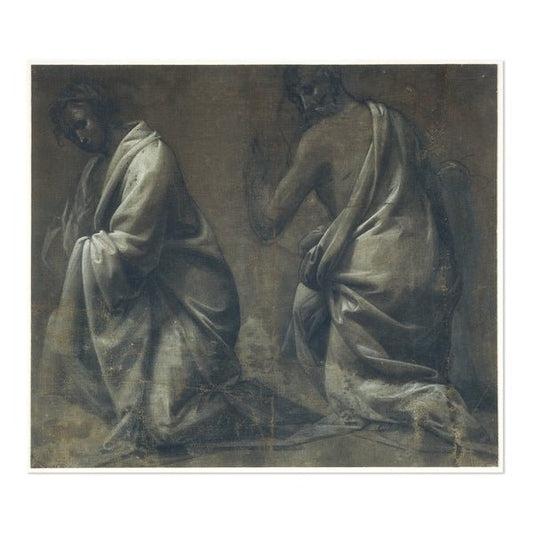 Drapery Study of Two Kneeling Figures, vintage artwork by Fra Bartolomeo, A3 (16x12") Poster Print