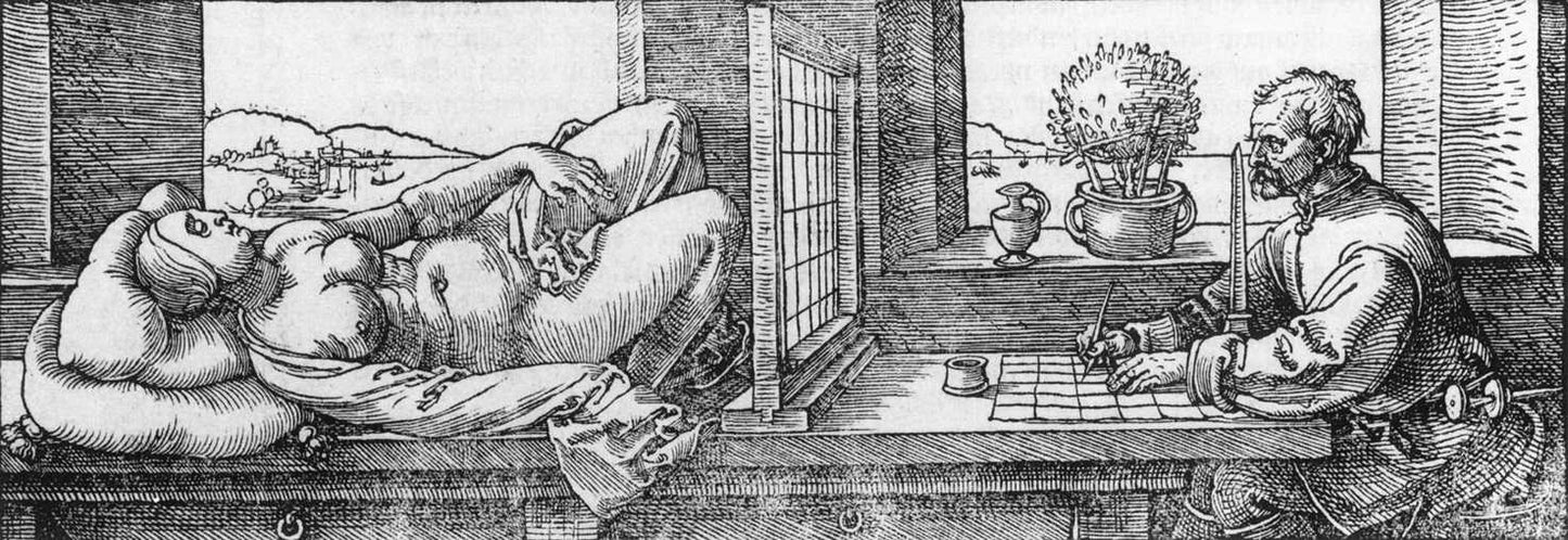 Draughtsman Drawing a Recumbent Woman, vintage artwork by Albrecht Dürer, A3 (16x12") Poster Print
