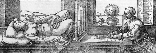 Draughtsman Drawing a Recumbent Woman, vintage artwork by Albrecht Dürer, A3 (16x12") Poster Print