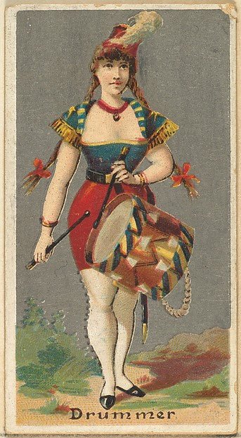 :Drummer from the Occupations for Women series for Old Judge and Dogs Head Cigarettes 1887, vintage artwork, 16x12"(A3) Poster Print