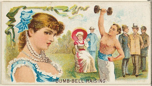 :Dumb-Bell Raising from the Games and Sports series for Old Judge Cigarettes 1889, vintage artwork, 16x12"(A3) Poster Print