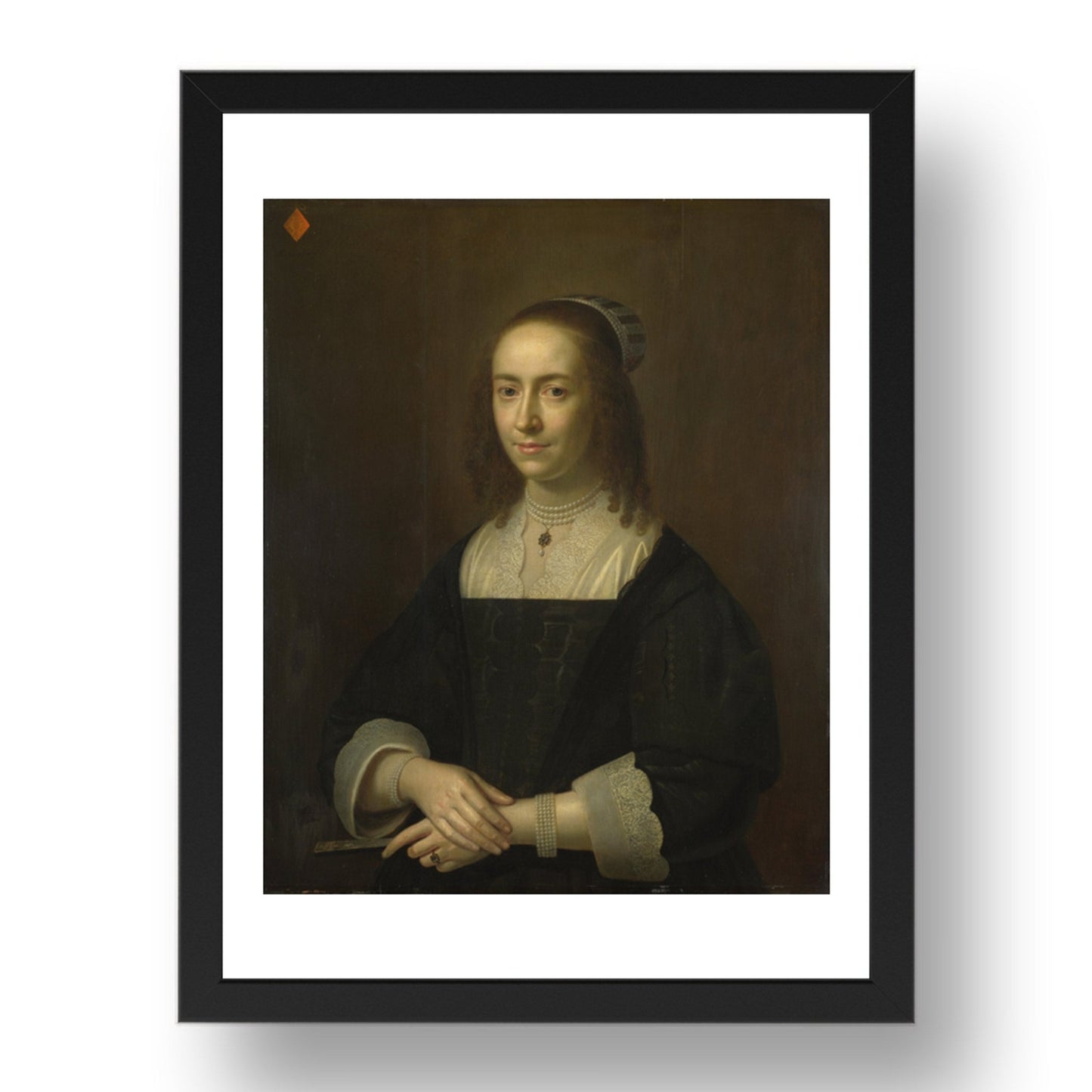 Dutch: Portrait of a Lady with a Fan, Poster in 17x13"(A3) Frame