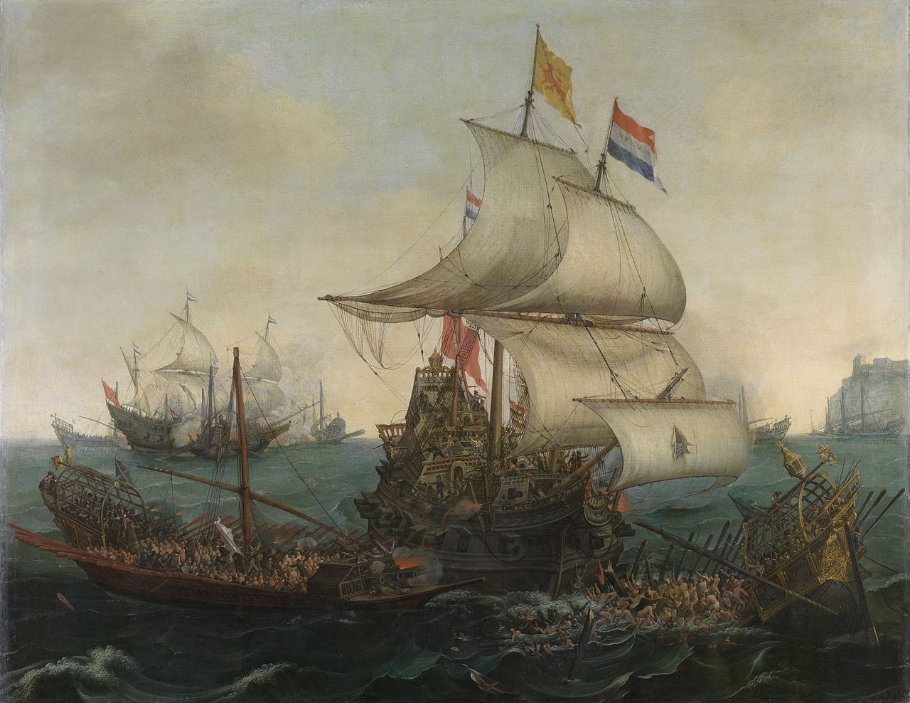 Dutch ships ramming Spanish galleys off the English coast, 3 October 1602, vintage artwork by Hendrick Vroom, A3 (16x12") Poster Print