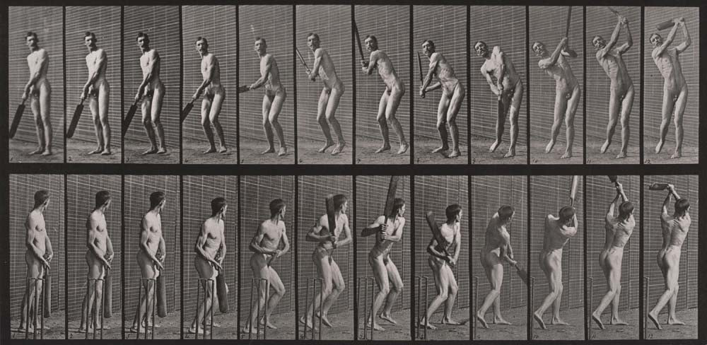 Eadweard J. Muybridge - Cricket Batting and Drive from Animal Locomotion, vintage historic photograph, modern poster print