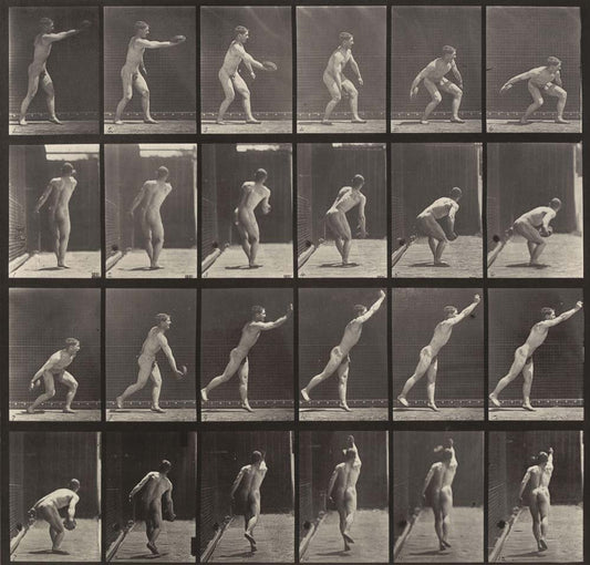 Eadweard J. Muybridge - Throwing an Iron Disk from Animal Locomotion, vintage historic photograph, modern poster print