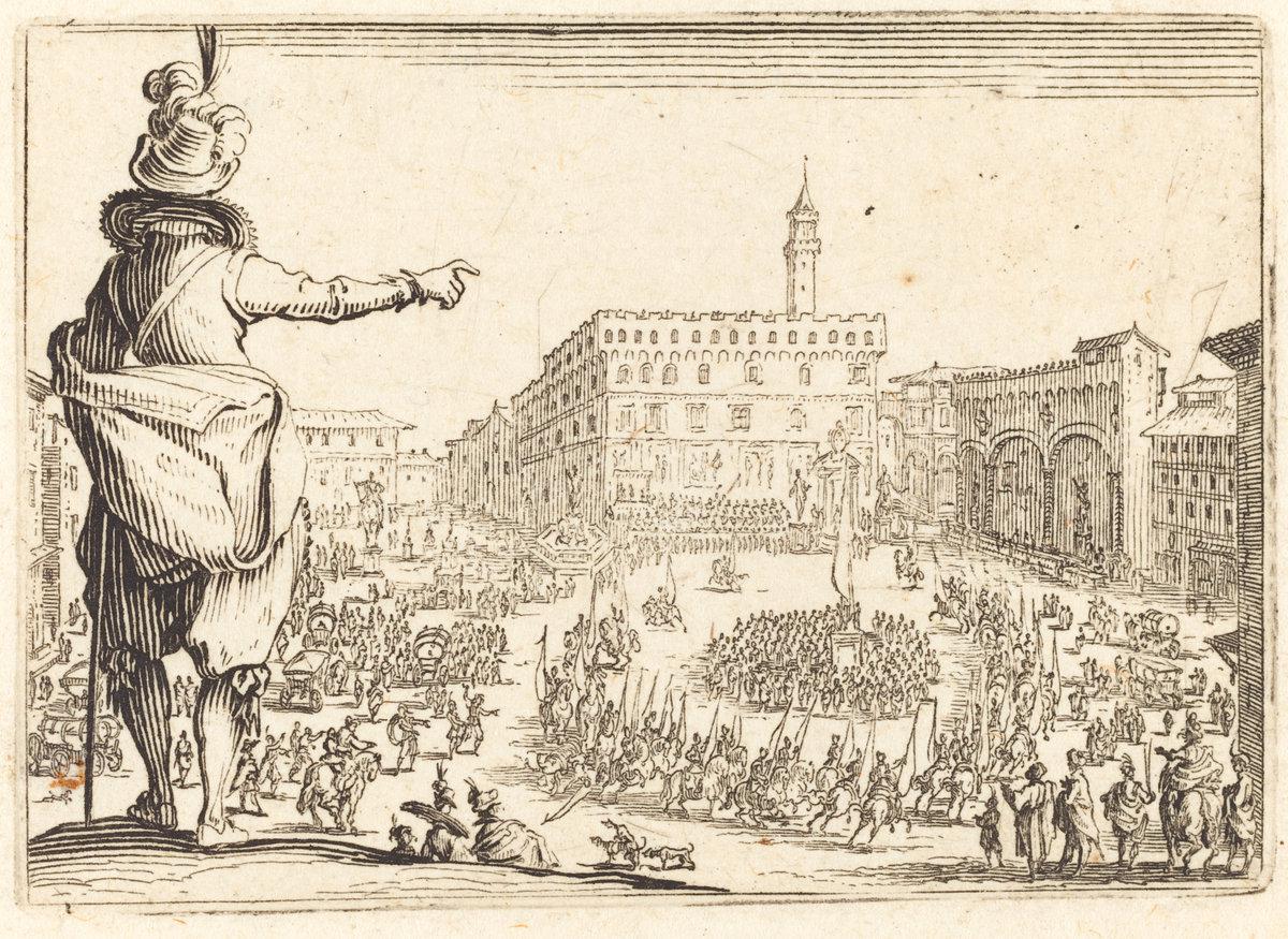 Edouard Eckman after Jacques Callot:Piazza della Signoria, F,16x12"(A3) Poster