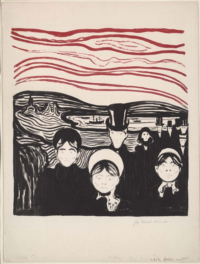 Edvard Munch - Angst (2) vintage art, A3 (16x12")  Poster Print 