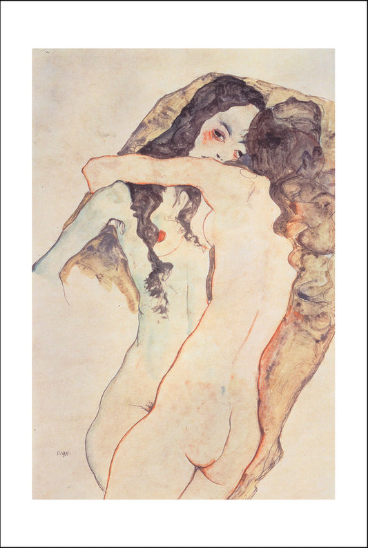  _-_-_ 1911 by Egon Schiele, 12x8" (A4) Poster Print zwei_sich_umarmende_frauen _