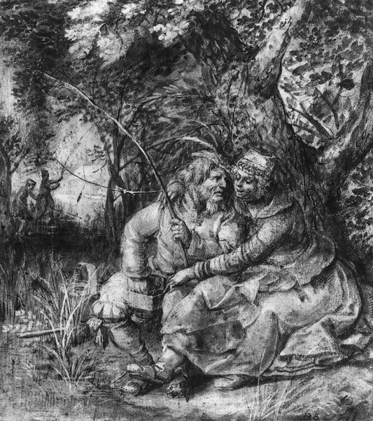 Elderly Fisherman with a Girl, vintage artwork by David Vinckboons, A3 (16x12") Poster Print