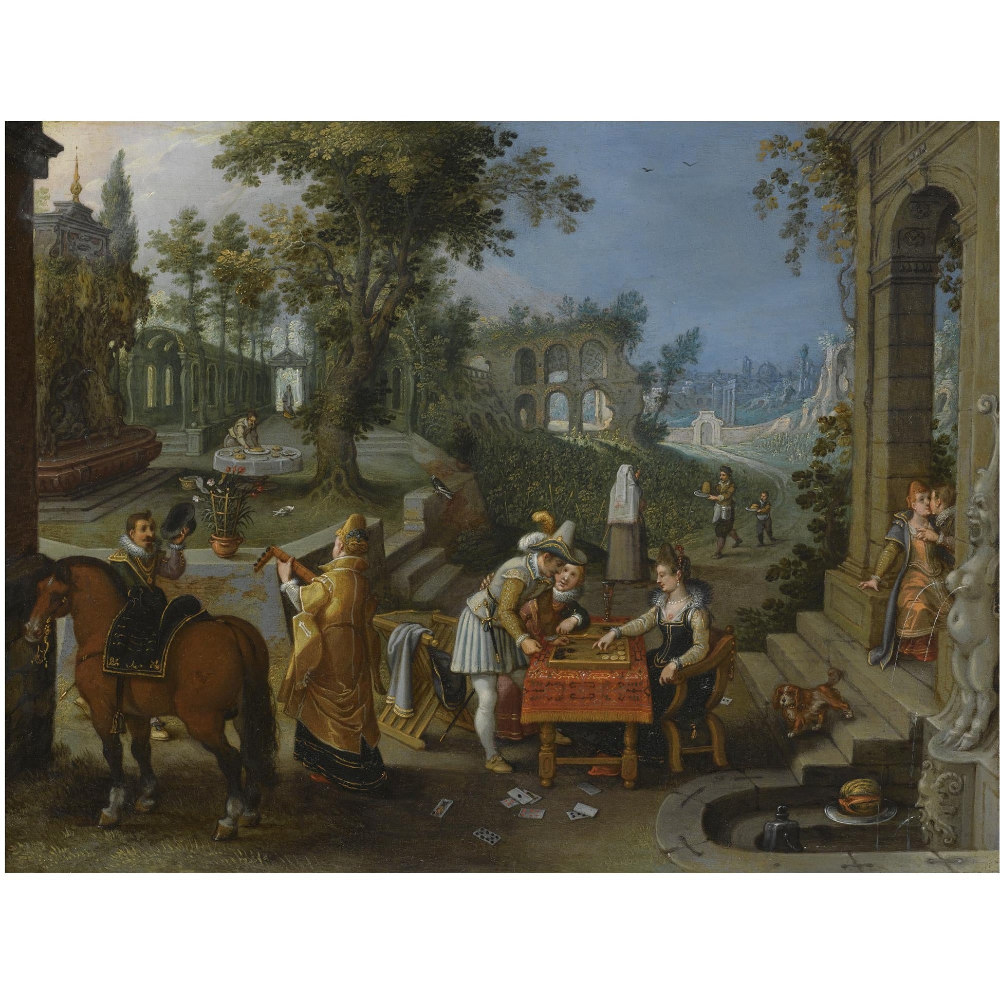 Elegand Figures in the Park, vintage artwork by Sebastian Vrancx, A3 (16x12") Poster Print