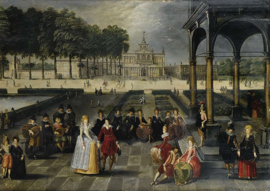 Elegants dans le parc d'un palais classique, vintage artwork by Louis de Caullery, A3 (16x12") Poster Print