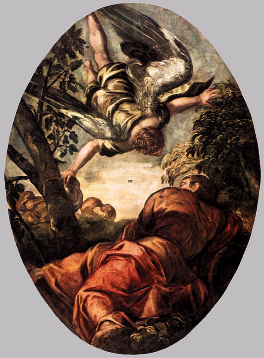 Elijah Fed by  an Angel, vintage artwork by Tintoretto, A3 (16x12") Poster Print