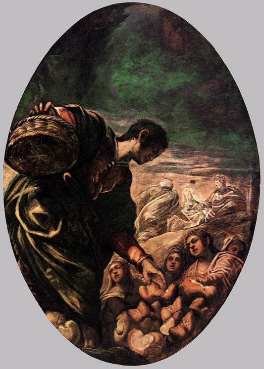 Elisha Multiplies the Bread, vintage artwork by Tintoretto, A3 (16x12") Poster Print