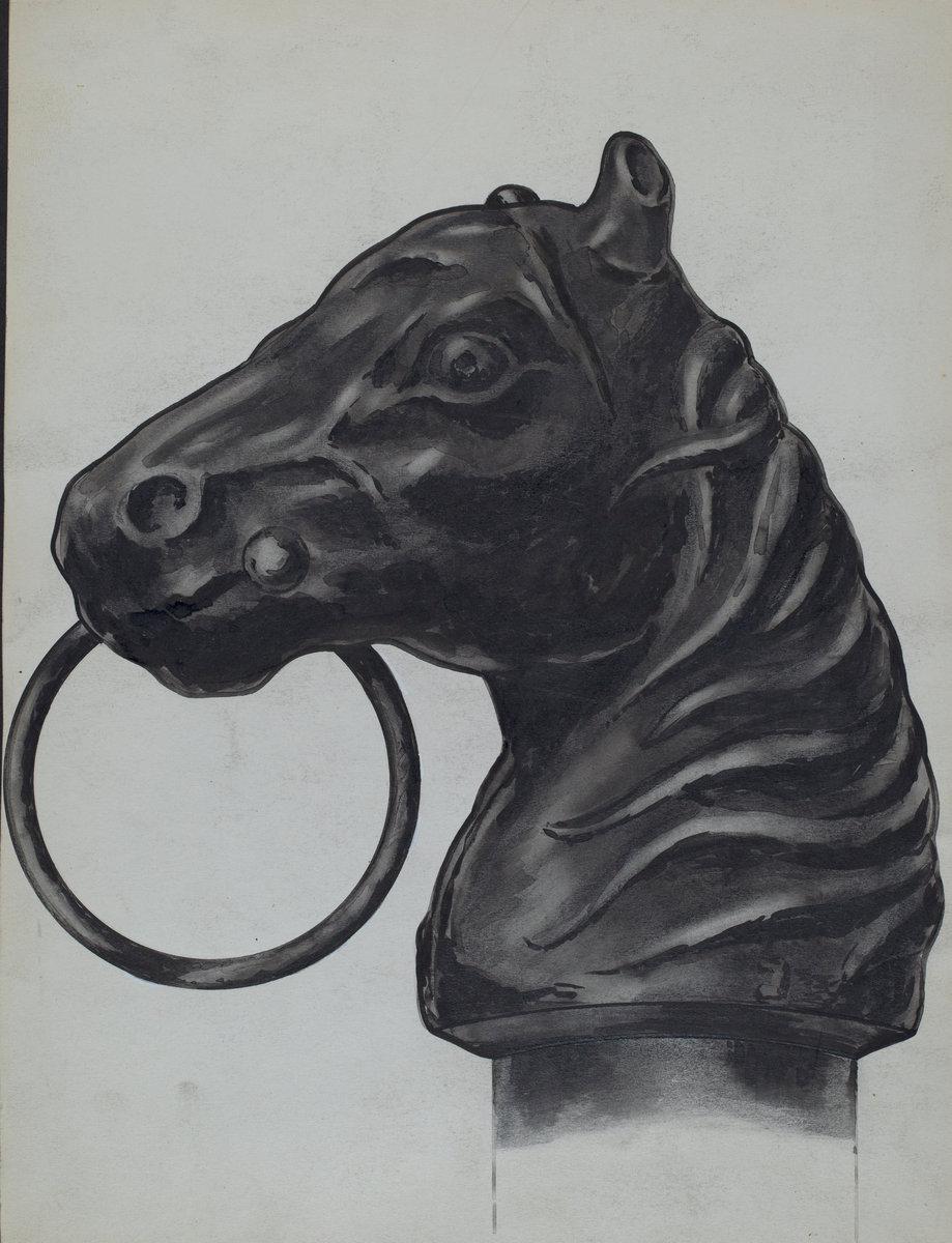 Elizabeth Fairchild:Horse Head Hitching Post,16x12"(A3) Poster