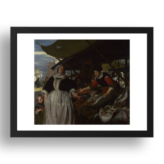 Emanuel de Witte: Adriana van Heusden and Daughter at the Fishmarket, Poster in 17x13"(A3) Frame