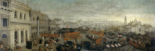 Embarkation of the Doge of Venice, vintage artwork by Leandro Bassano, 12x8" (A4) Poster