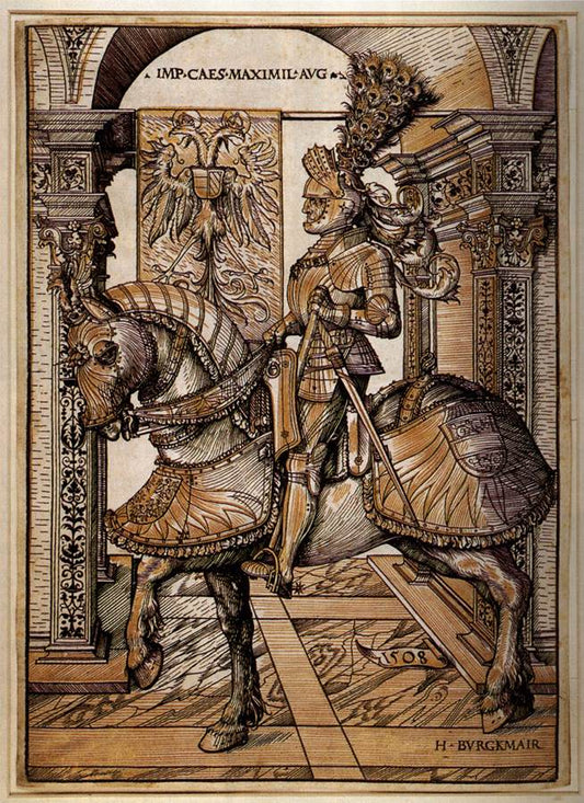 Emperor Maximilian on Horseback, vintage artwork by Hans Burgkmair, A3 (16x12") Poster Print