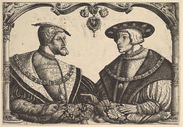 Emperors Charles V and Ferdinand I c1531-Conrad Baur , vintage art, A3 (16x12") Poster Print
