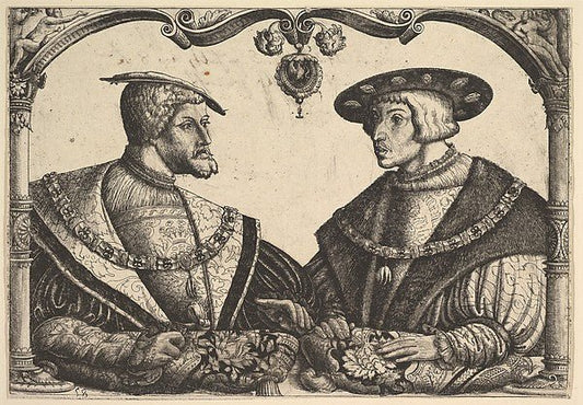 Emperors Charles V and Ferdinand I c1531-Conrad Baur , vintage art, A3 (16x12") Poster Print