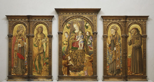 Enthroned Virgin and Child, with Angels and Saints Bonaventure, John the Baptist, Louis of Toulouse,, vintage artwork by Vittore Crivelli, A3 (16x12") Poster Print