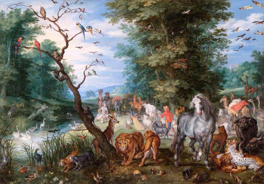 Entry of Animals into the Arc, vintage artwork by Jan Brueghel the Elder, 12x8" (A4) Poster