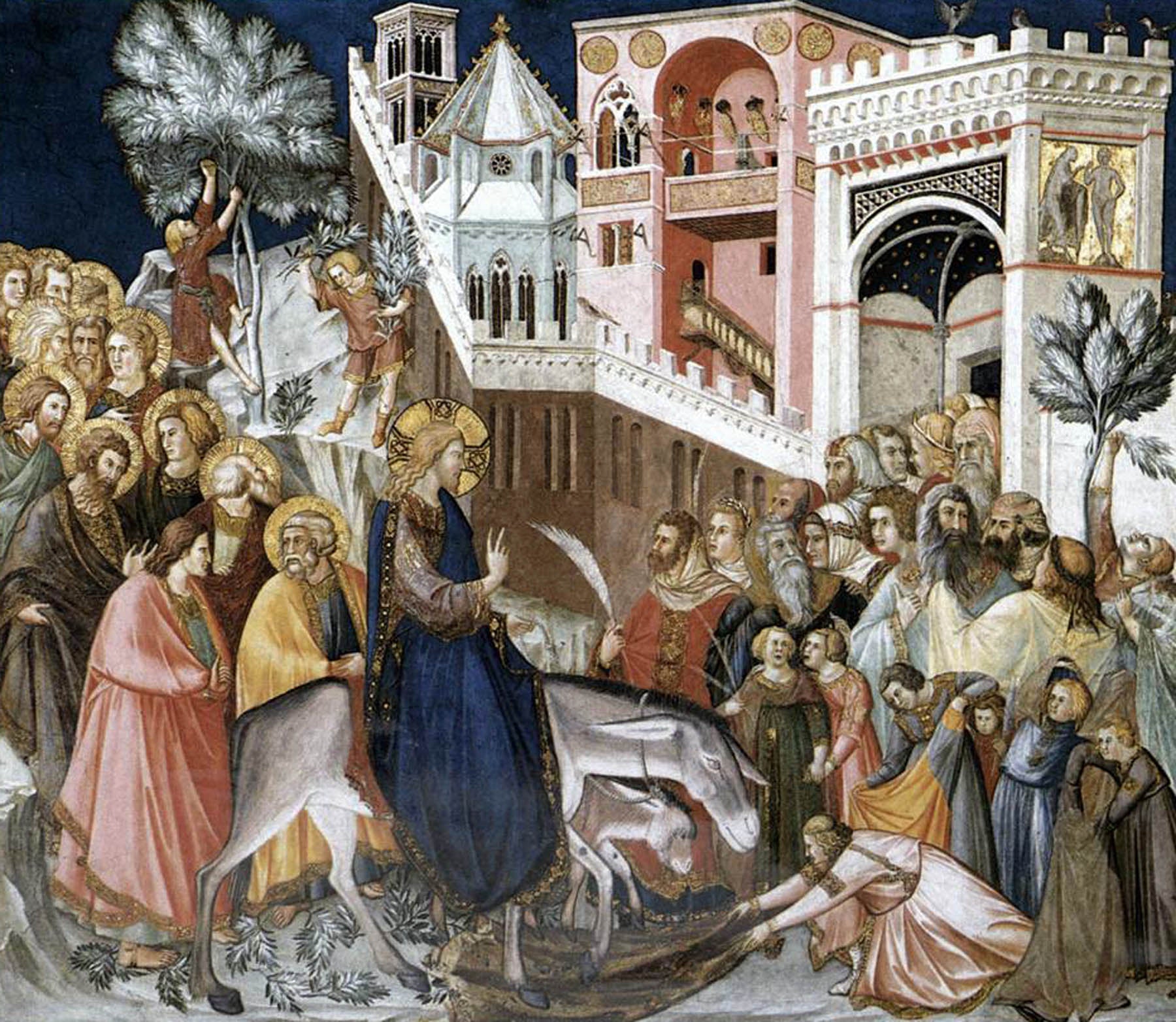 Entry of Christ into Jerusalem, vintage artwork by Pietro Lorenzetti, 12x8" (A4) Poster