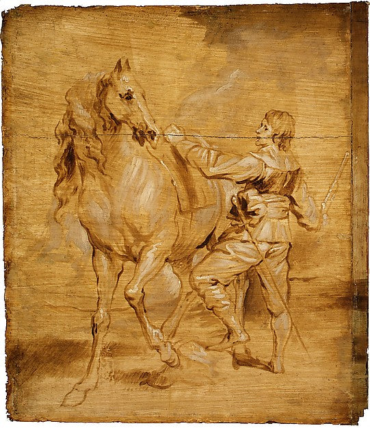 Attributed to Anthony van Dyck:A Man Mounting a Horse c1630-16x12"(A3) Poster