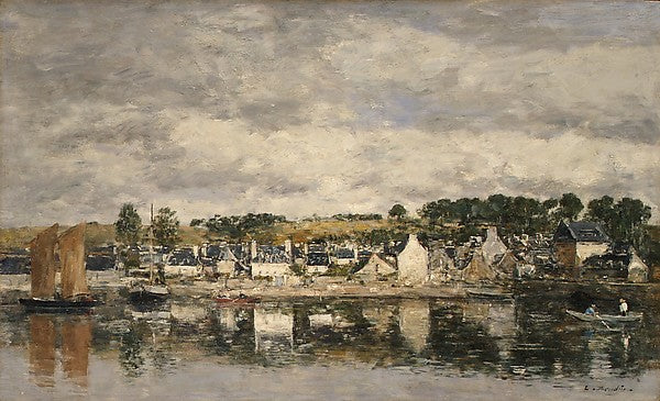 Eugène Boudin:Village by a River probably 1867-16x12"(A3) Poster