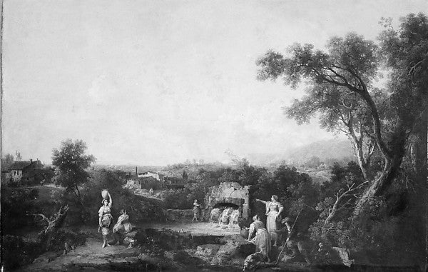 Francesco Zuccarelli:Landscape with Peasants at a Fountain -16x12