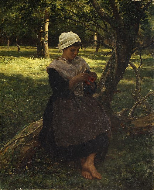 Jules Breton:A Peasant Girl Knitting c1870-16x12"(A3) Poster