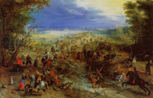 Equestrian Battle near a Mill, vintage artwork by Jan Brueghel the Elder, 12x8" (A4) Poster