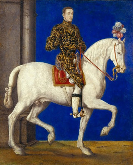 Equestrian Portrait of Dauphin Henry II, vintage artwork by Franҫois Clouet, A3 (16x12") Poster Print