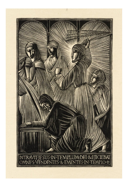 christ-and-the-money-changers-1919, vintage art by Eric Gill, 12x8"(A4) Poster Print