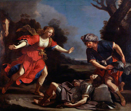 Erminia finding the Wounded Tancred, vintage artwork by Guercino, 12x8" (A4) Poster