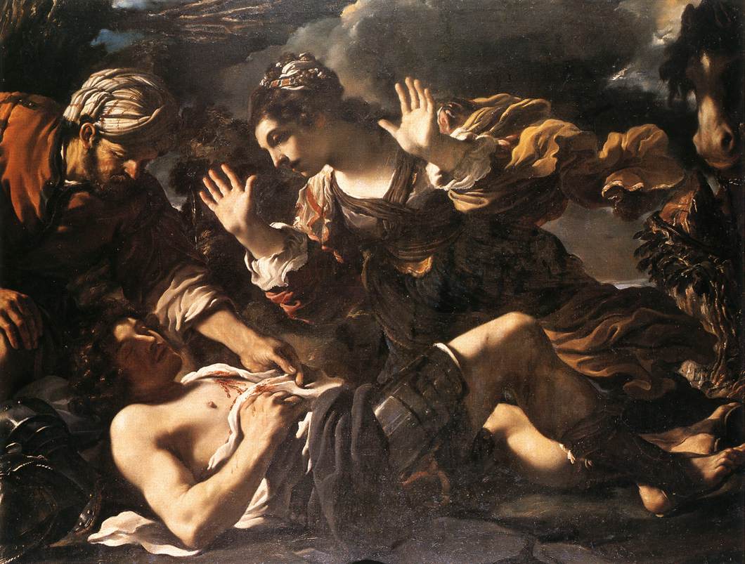 Erminia Finds the Wounded Tancred, vintage artwork by Guercino, 12x8" (A4) Poster