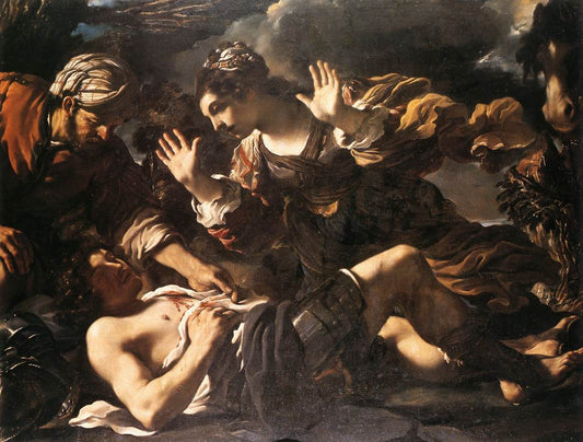 Erminia Finds the Wounded Tancred, vintage artwork by Guercino, 12x8" (A4) Poster