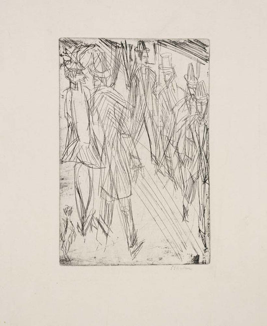 Ernst Ludwig Kirchner - Street Scene with Little Dog, vintage art, A3 (16x12")  Poster Print 