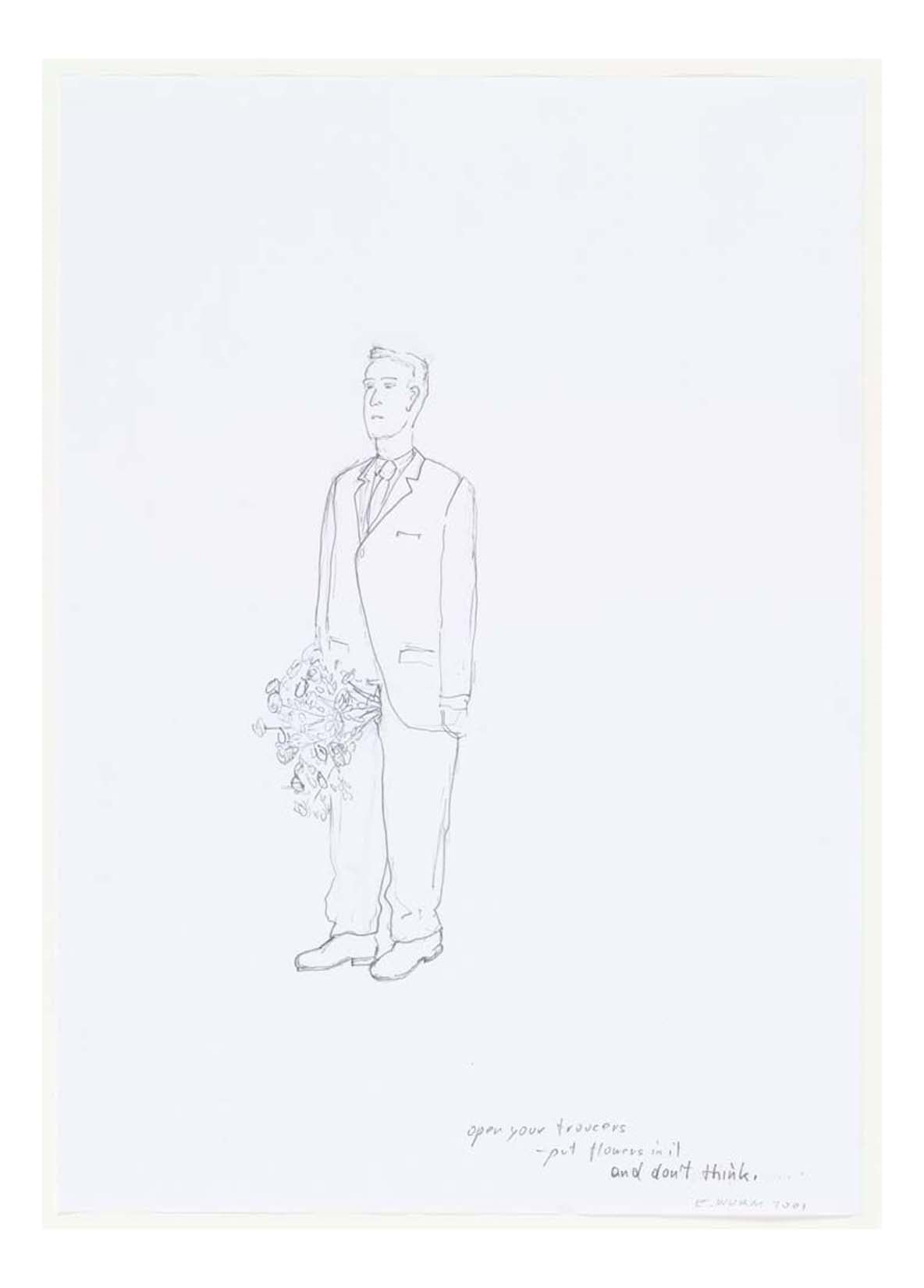 Erwin Wurm - Open your trousers - put flowers in it and don't think, 16x12" (A3) Poster Print