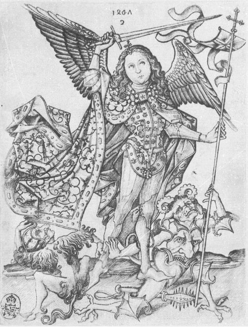 Erzengel Michael, vintage artwork by Master E.S., A3 (16x12") Poster Print