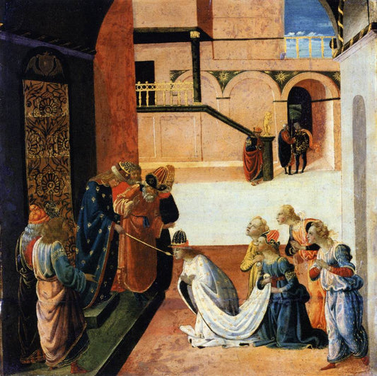 Esther Before Ahasuerus, vintage artwork by Jacopo del Sellaio, A3 (16x12") Poster Print