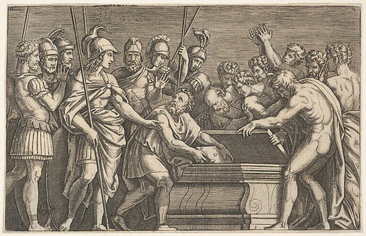 Étienne Delaune , After Marcantonio Raimondi c1480–before 1534 Bologna ):Untitled 16th century, vintage artwork, 16x12"(A3) Poster Print